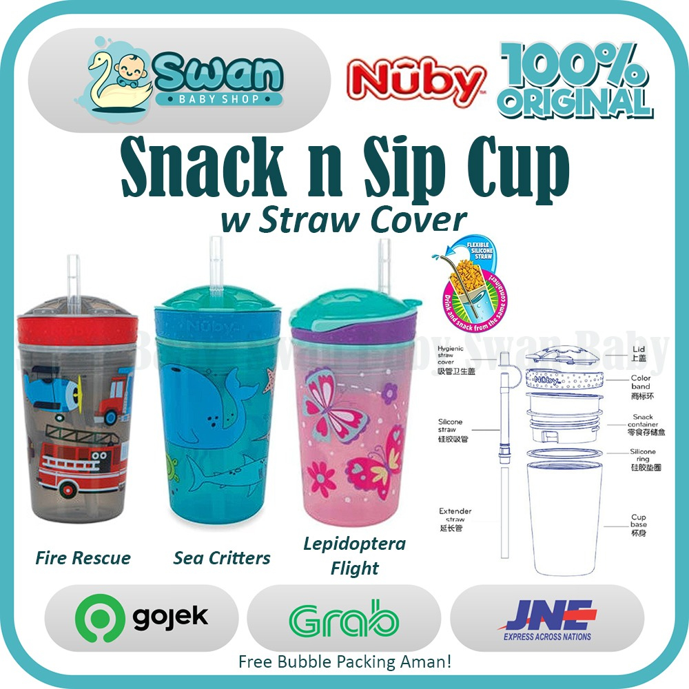 Nuby Snack N Sip Cup with Straw Cover / Botol Minum &amp; Tempat Snack