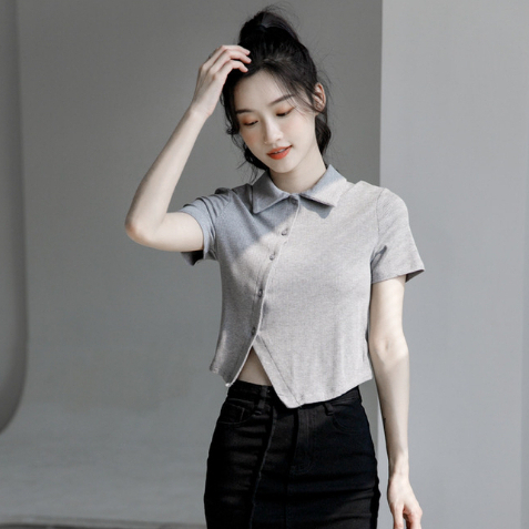 【Premium】Crop T-Shirt Polo Atasan Wanita 7151 (S/M/L)