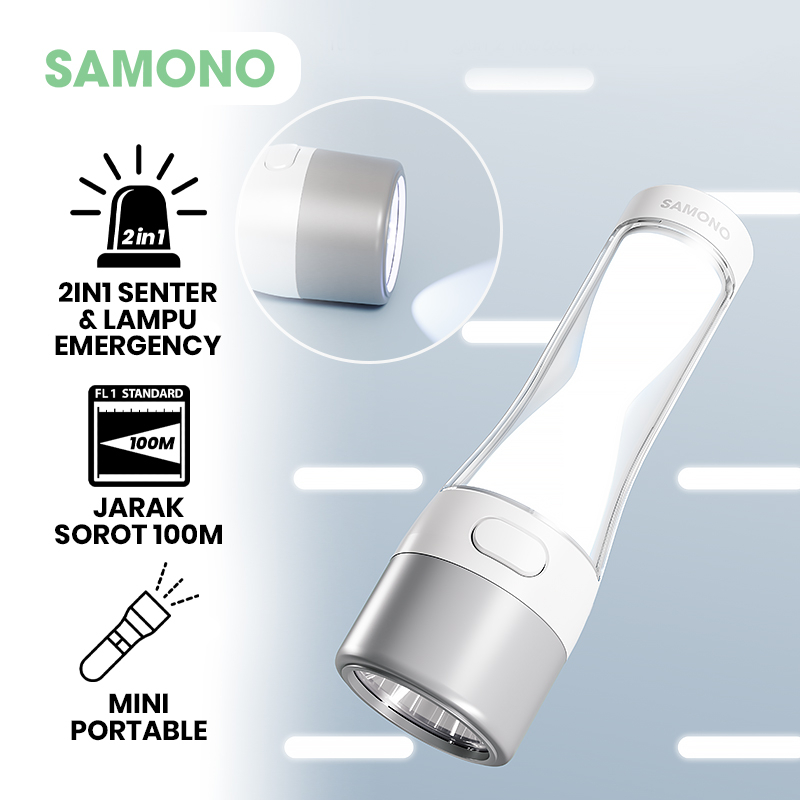SAMONO Senter LED 2in1 Lampu Emergency Darurat Portable USB Rechargeable Long Battery Life 1200 mAh 