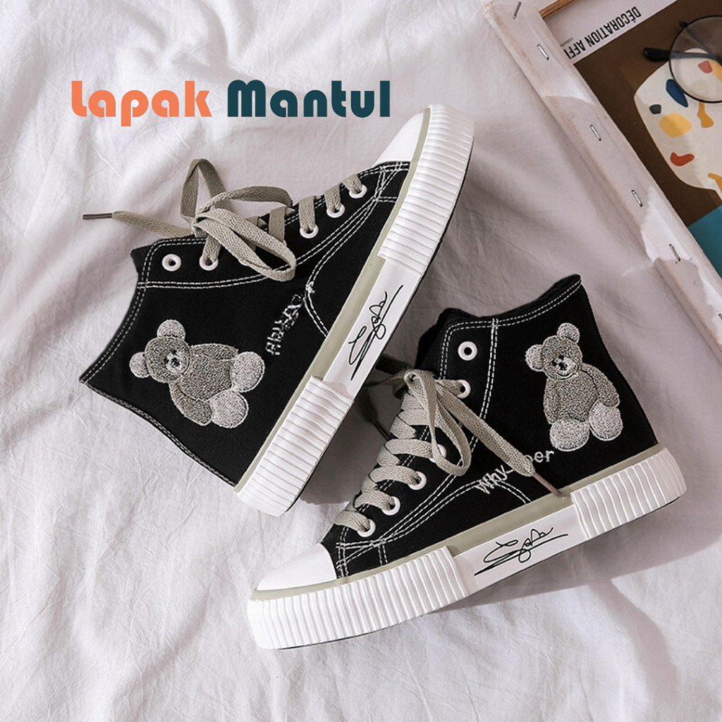 LM-0253 PROMO RAMADHAN [ Bisa COD ] Sepatu Kanvas  Wanita Model Bear Tinggi Sepatu Canvas Wanita Import High Quality-Sepatu Canvas Wanita Impor Sepatu Fashion Original