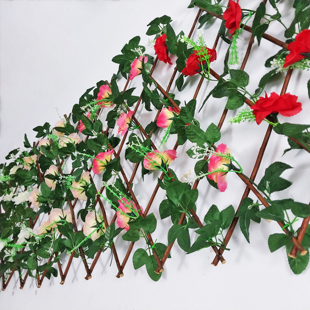 Tanaman Hias Dinding Bunga Mawar  Plastik Garden Trellis Wooden Fence Artificial Hedge Decorative Patio Backdrop PBP113 Azgalery