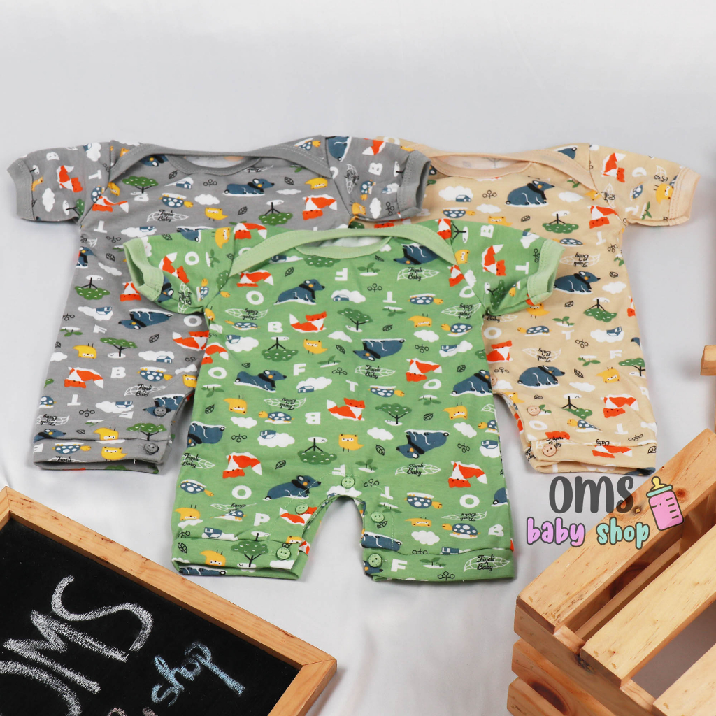 Jumper Bayi NEWBORN Full Print / Jumper Bayi model kancing kerah / Hansop Bayi Lengan Pendek / Setelan Bayi Jumper