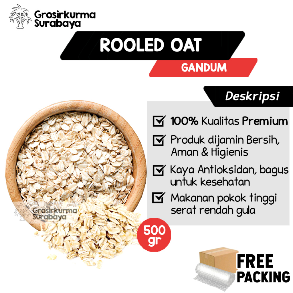 Premium Rolled Oatmeal 500Gr Gandum Utuh Oat Asli Australia Penuh Gizi Nutrisi Antioksidan Baik