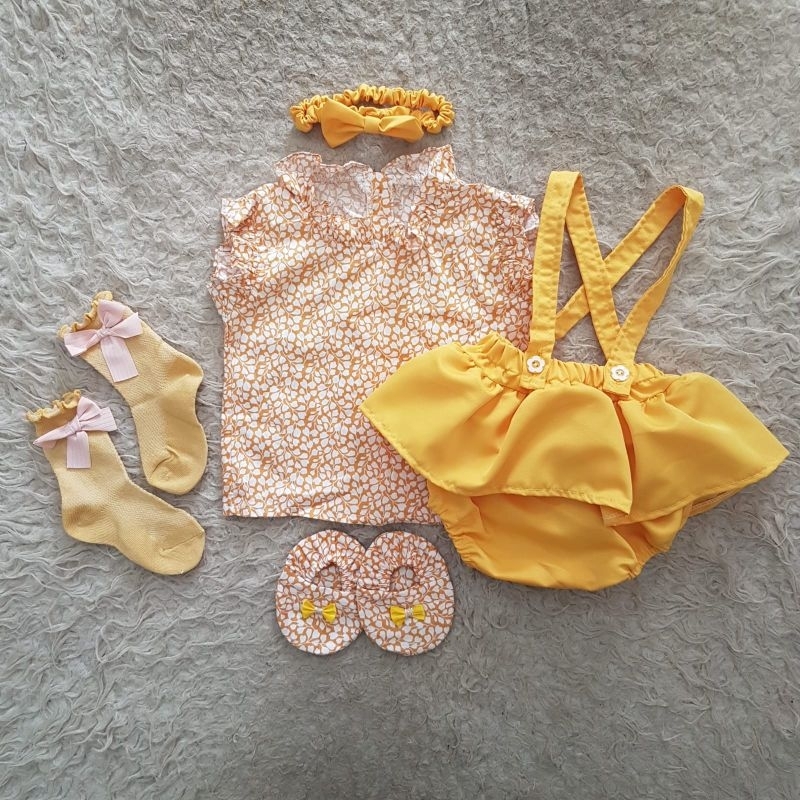 baju bayi flower overall bloomer (Dapet sesuai foto)