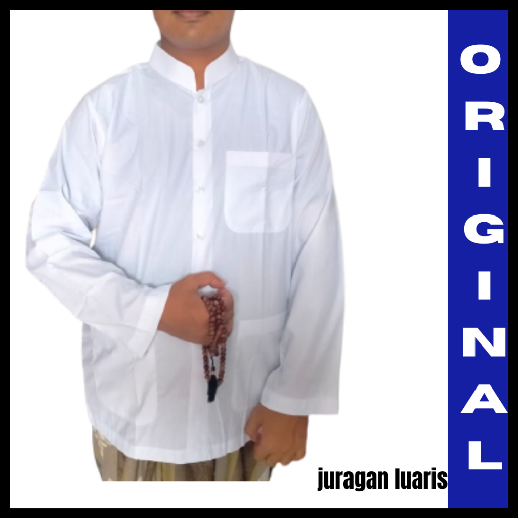 Baju Koko Haibah Merk Allebas Original Lengan Panjang - Putih
