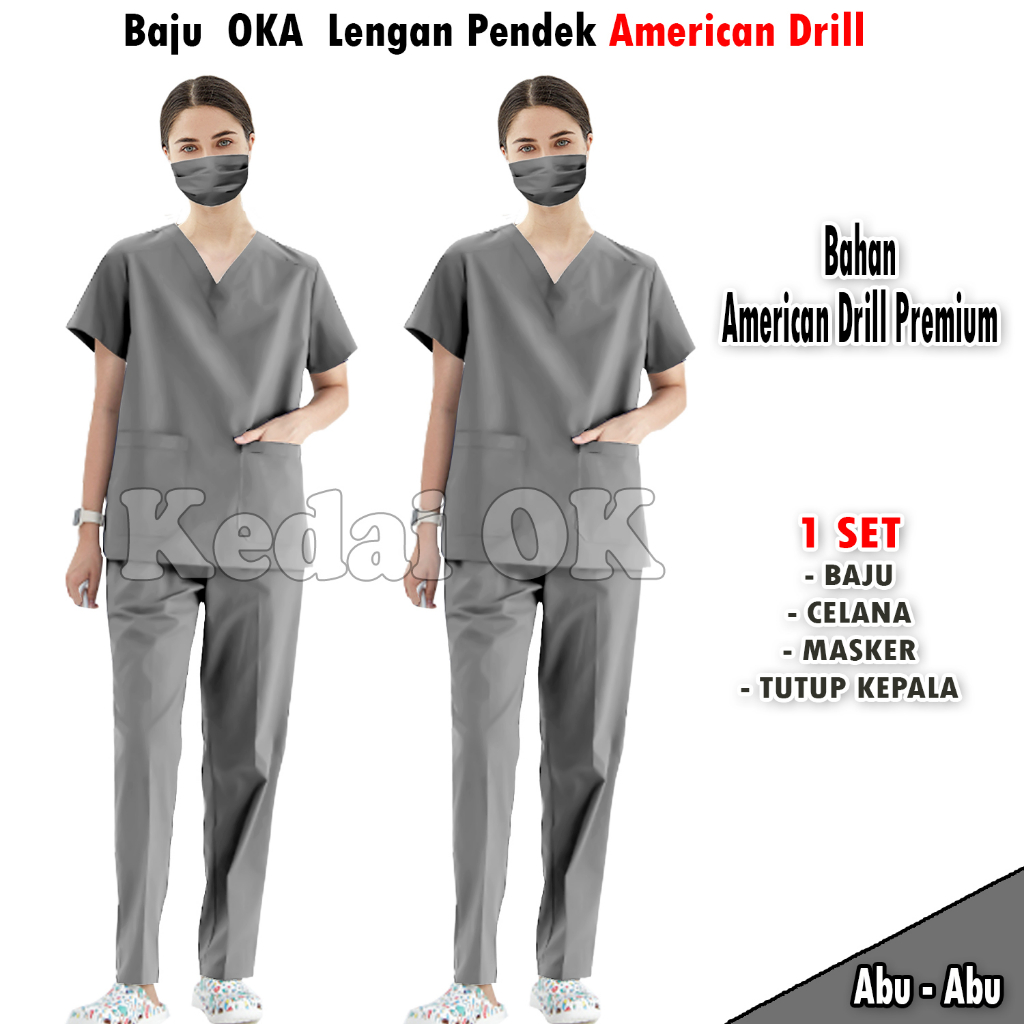 Baju OK Medis Lengan Pendek Terbaru - Seragam Jaga Perawat - Suster - Dokter - Bahan American Drill - Promo Murah