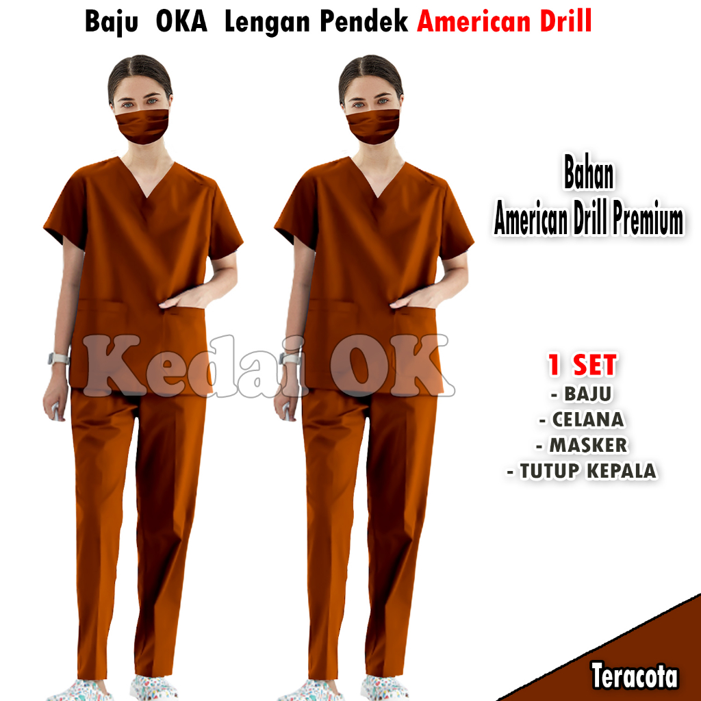 Baju OK Medis Lengan Pendek Terbaru - Seragam Jaga Perawat - Suster - Dokter - Bahan American Drill - Promo Murah