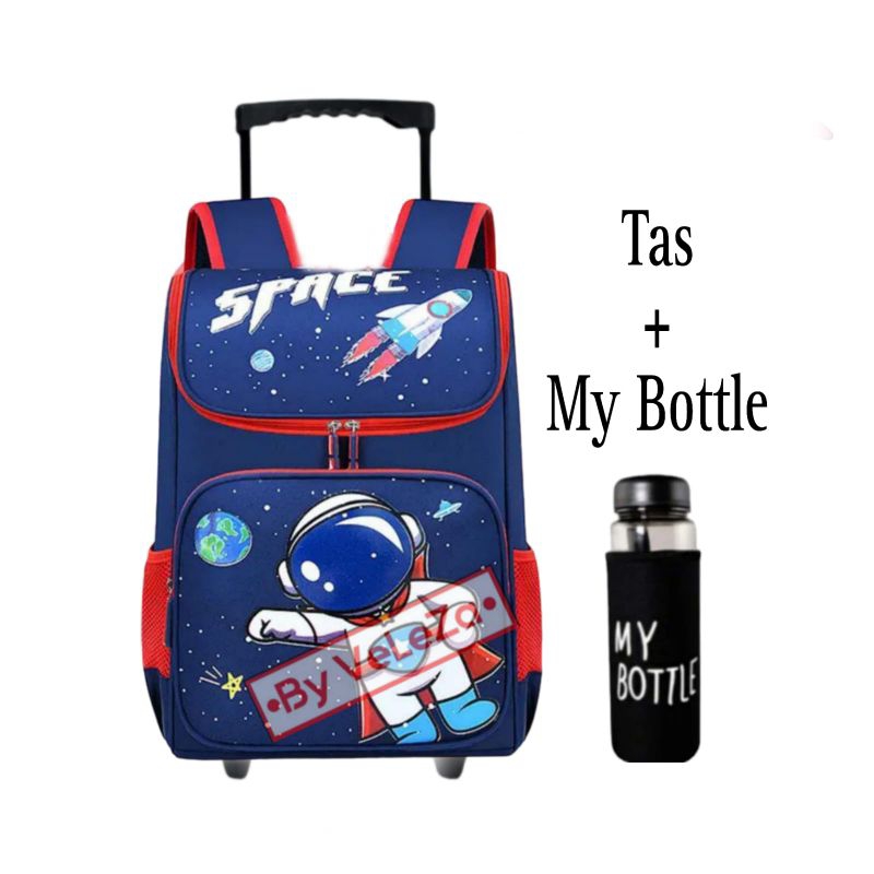 Tas Ransel Troli Anak Astronot Space Free Botol Minum - Tas anak