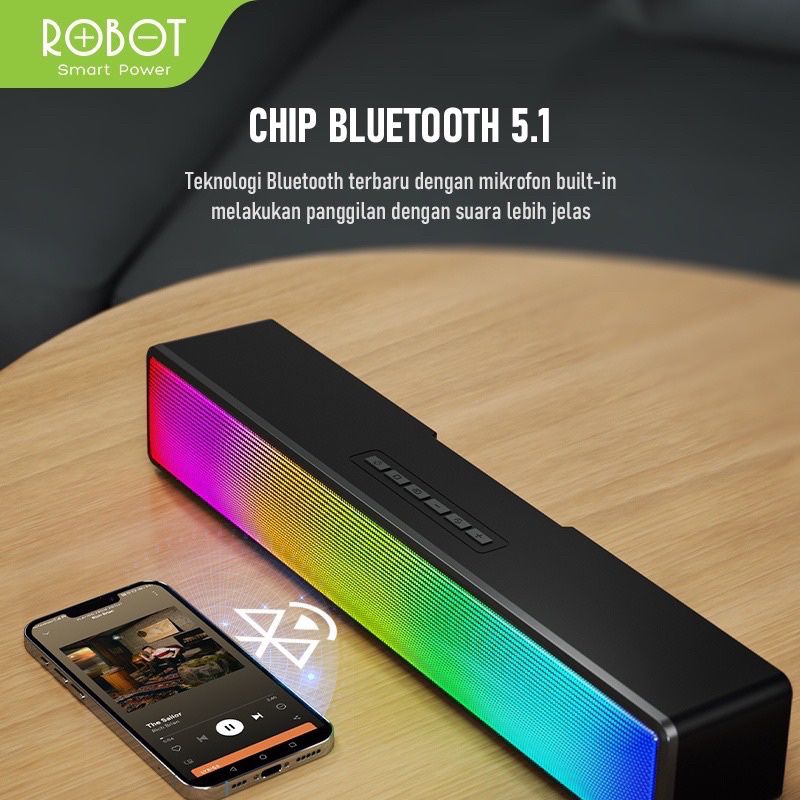 Speaker Bluetooth Robot RB580 Soundbar Bluetooth Speaker 10W Ultra Bass with RGB Light Robot RB-580