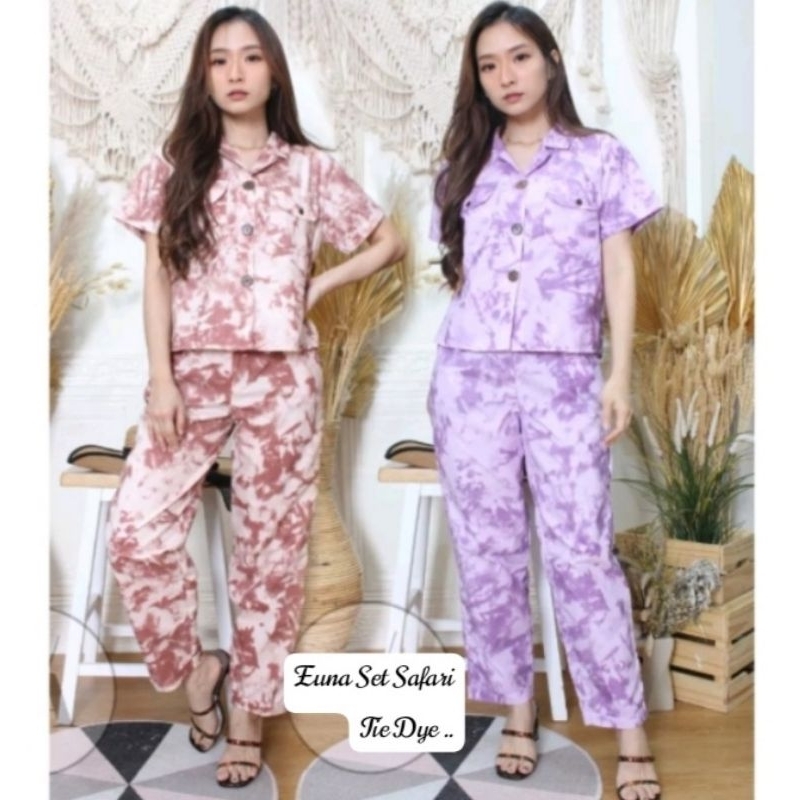 | Outfit By Dhiandra | EUNA SET SAFARI TIE DYE - SETELAN CROP TOP SETCEL - ONE SET CROP TOP TIE DYE 