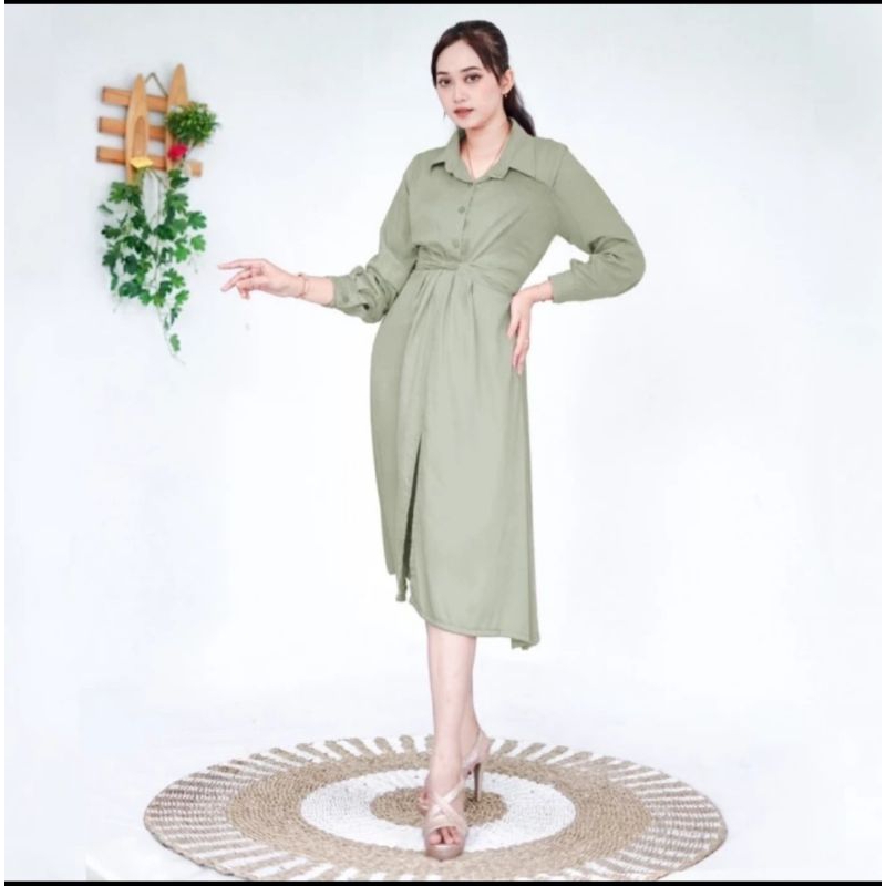 Casual Dress Midi Dress Korean Style Rubby Dress Jumbo Ready Size L - XXXXL