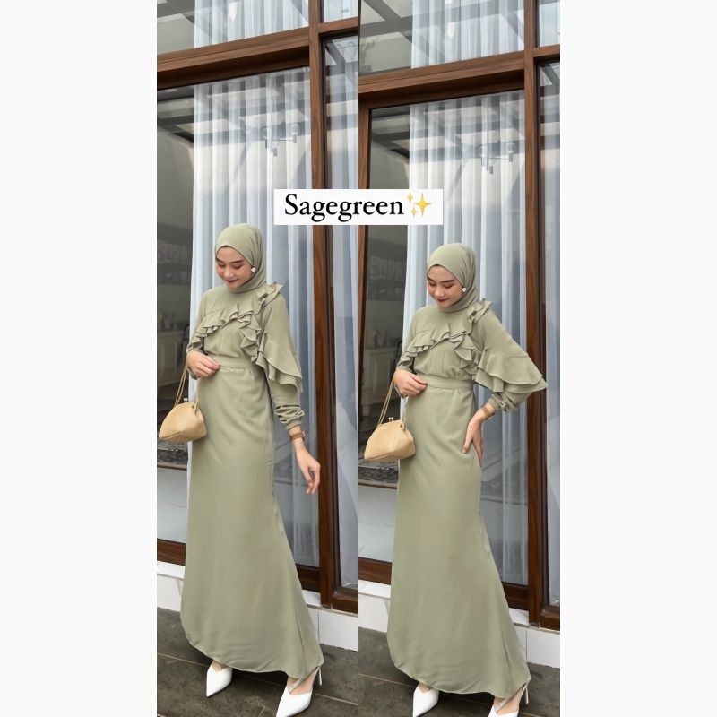 KINARA DRESS CERUTY ARMANY FULL FURRING/DRESS RUFFLE GAMIS PESTA KEKINIAN/BAJU KONDANGAN POLOS MEWAH TERBARU/FAR MOSLEMSTORE