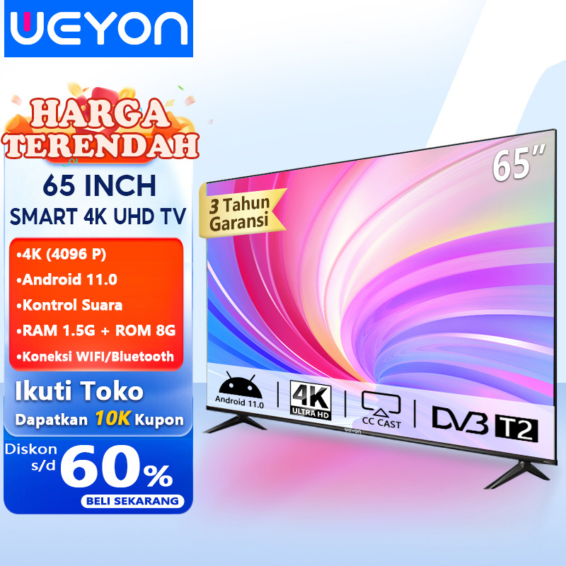 Weyon Sakura Smart TV 65/55/50 inch TV Digital Android 11.0 4K UHD Dolby Audio Voice control Televisi Garansi 3 tahun