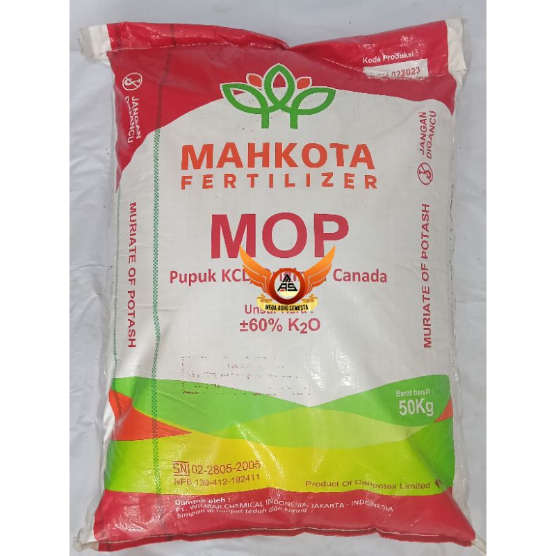 PUPUK KCL MAHKOTA FERTILIZER MOP KEMASAN 50KG
