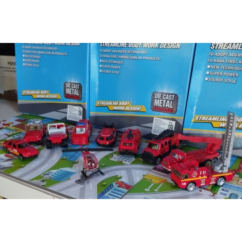 Mainan Mobil Diecast Set 10lcd Pemadam Kebakaran Fire Rescue Polisi Police Dan Tentara Military Termurah Mainan Koleksi Edukasi Keluarga /Diecast Set Isi 10 Bahan Metal - PVC