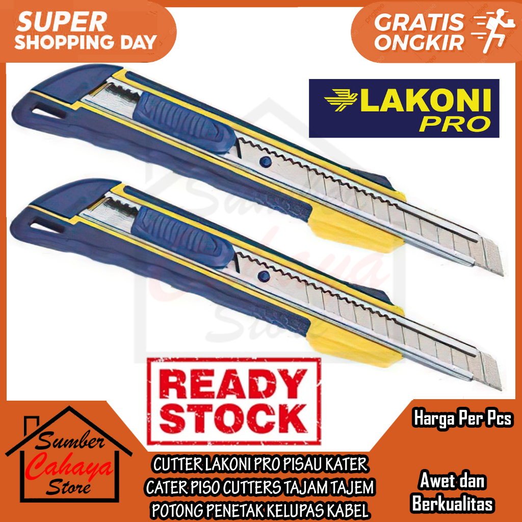 

Pisau Cutter Lakoni Pro 9 Mm Snap-Off Knife 9 Mm Cater Cutters Besar Pemotong Penetak Kelupas Cabel Potong Memotong Menetak Mengelupas Kabel Cable Kable Kertas Mesin Jumbo Plastik Pelastik Gunting Model Geser Tajam Kombinasi Biru Kuning Carter Curter