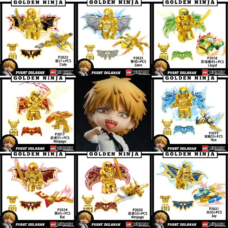 Ninjago Minifigure Cole Kai Zane Jay Nya Lloyd dengan senjata Suriken Pedang