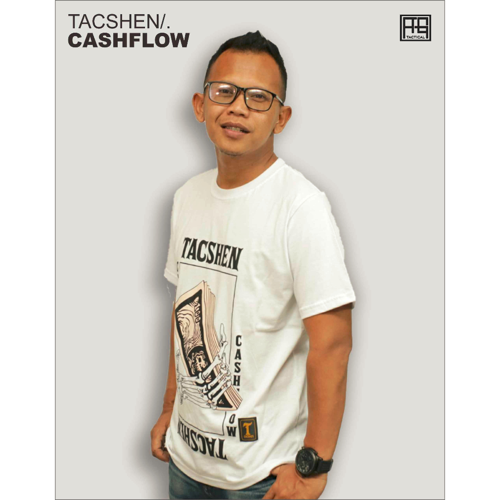 Kaos Pria Distro Lengan Pendek Tacshen Motif CashFlow Bahan Catton Combad 30s Sablon Plastisol