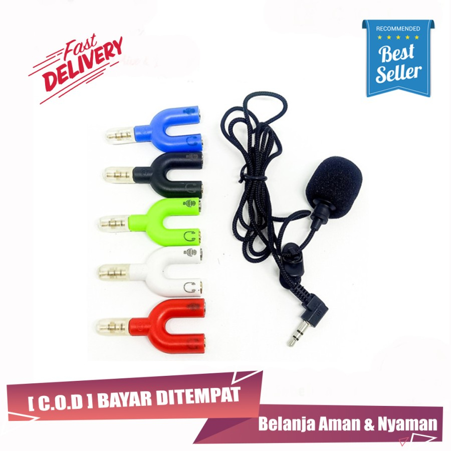 Paket Vlog Clip On Mic Microphone 3.5mm Mikrophone Klip + Audio Splitter