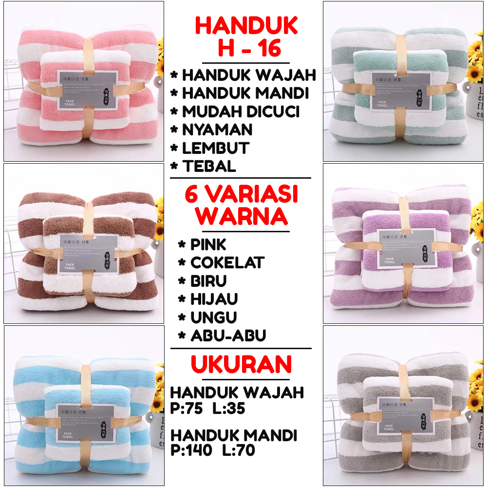 Handuk Mandi Dewasa Tebal Set 2in1 Motif Salur Handuk mandi dan Wajah Premium Cotton Towel