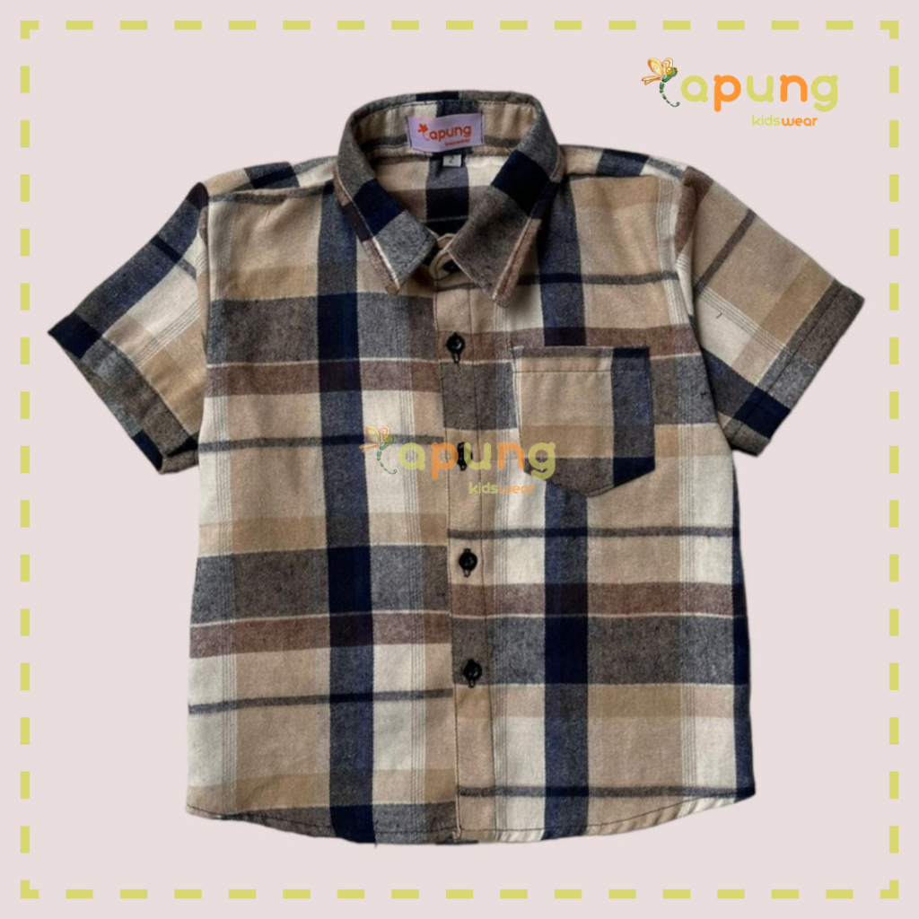 (Capung Kidswear) Kemeja Lengan Pendek Flanel Anak (1-6 tahun)