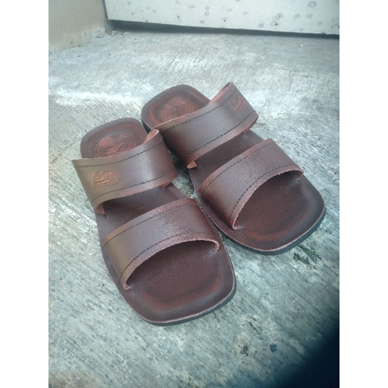 Sandal pria kulit dewasa cowo laki kasual kekinian keren selop original 100% asli sapi coklat  39-40-41-42-43  tready