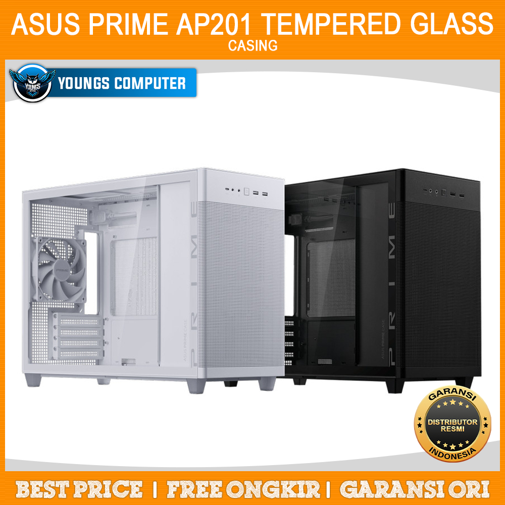 CASING ASUS PRIME AP201 TEMPERED GLASS WHITE - MicroATX Case