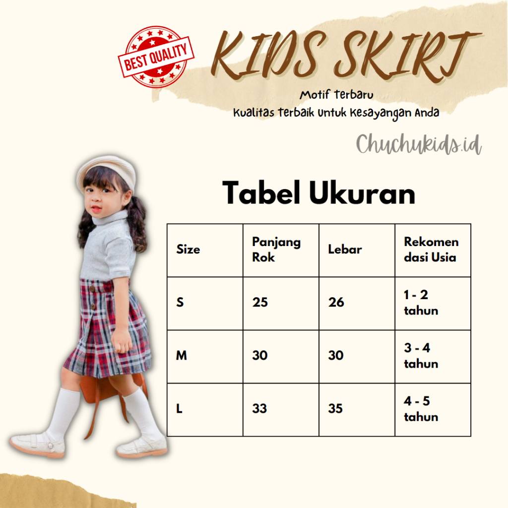 ROK ANAK PEREMPUAN, Rok anak cewek kotak kotak , Poppy Skirt Flanel dengan kancing ROK SONIA 1-6 TAHUN