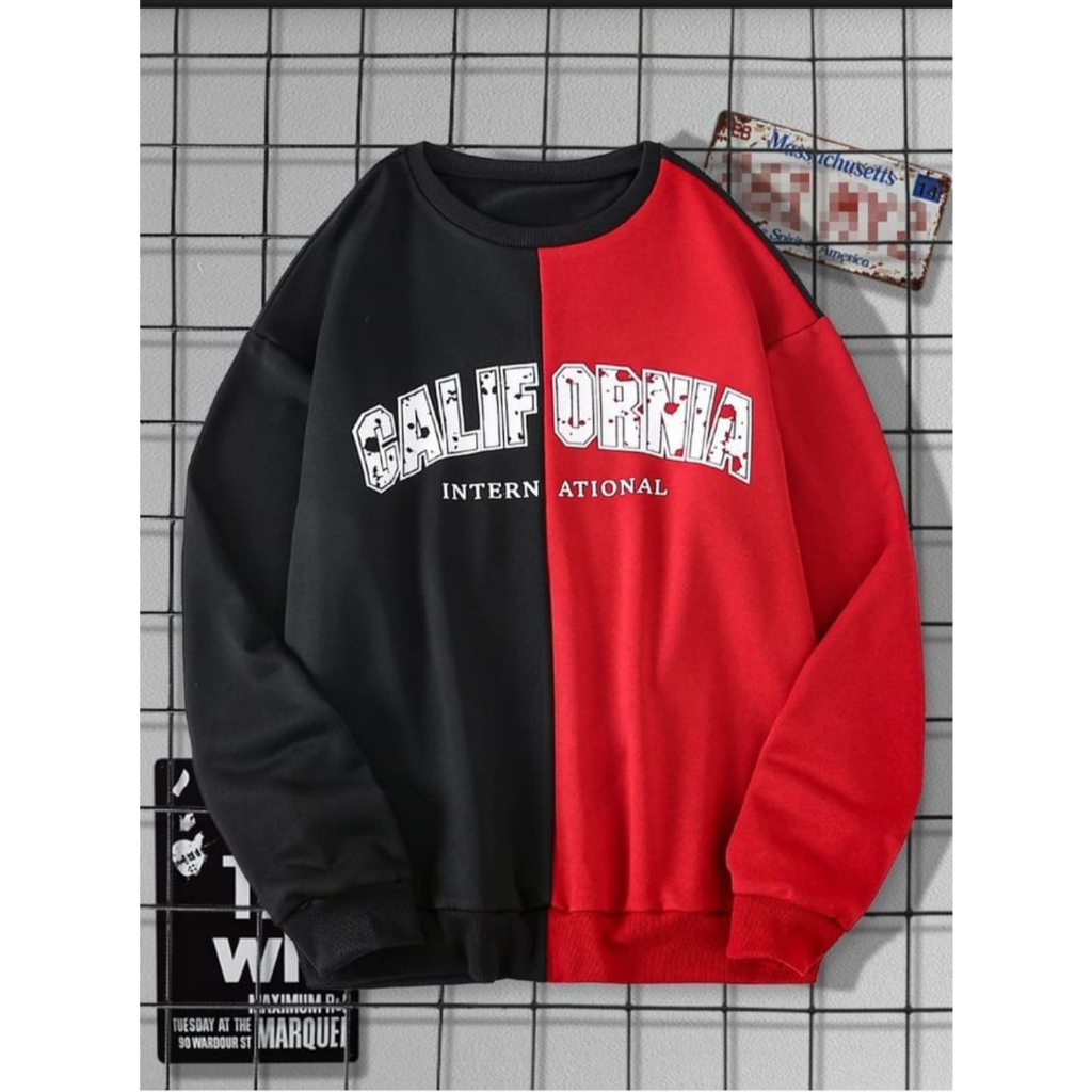 Baju Kaos Sweatshirt California kombinasi Warna Lengan Panjang Pria