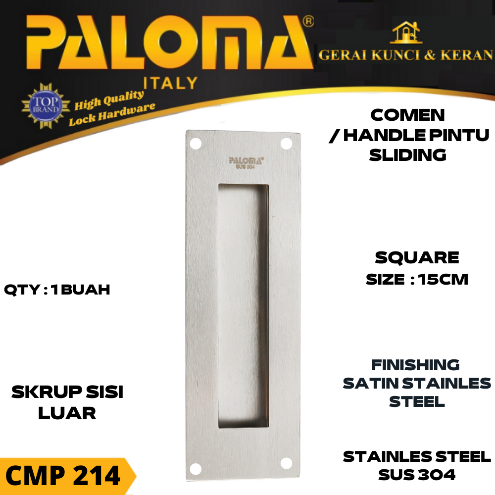 PALOMA CMP 214 COMEN GAGANG PINTU SLIDING SQUARE 15 CM STAINLESS SSS