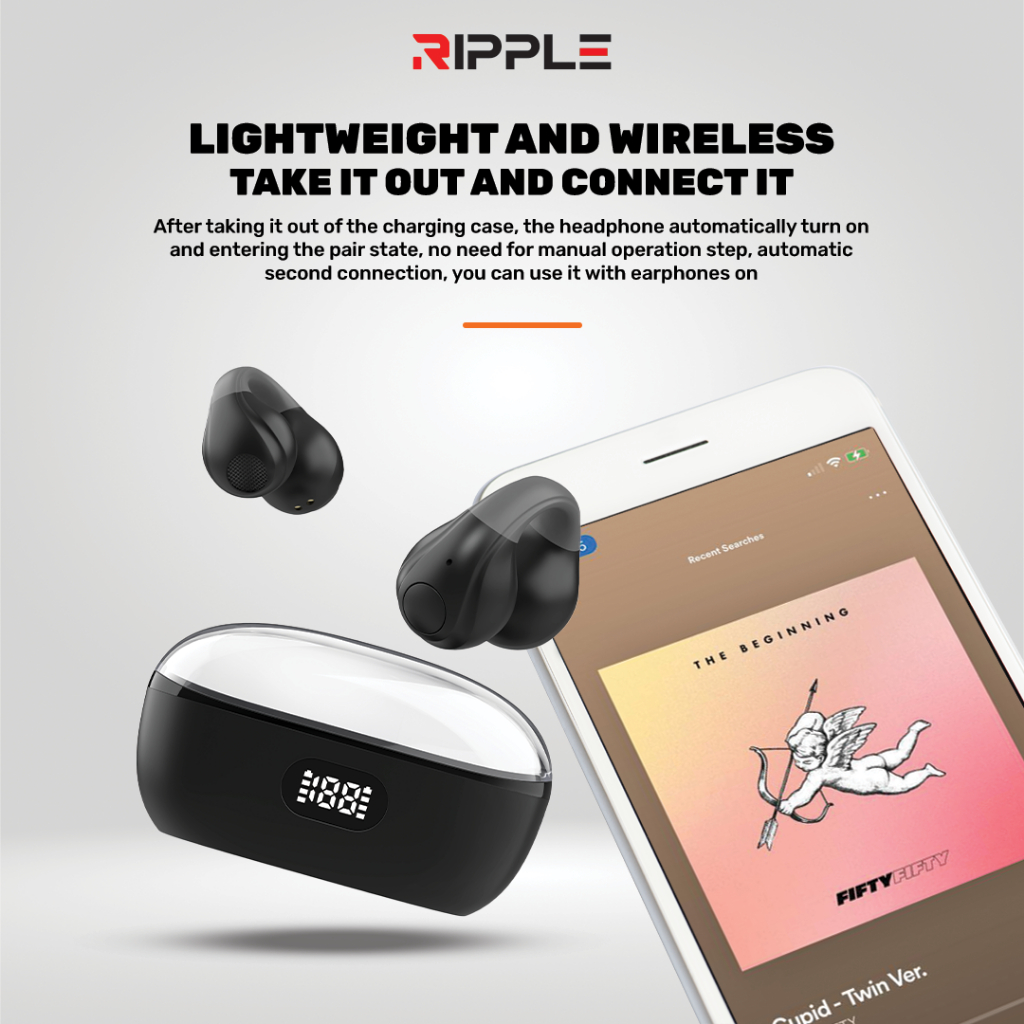 Ripple Rippods Max JS352 TWS Headset Bluetooth Earphone Mini Earbuds Handsfree