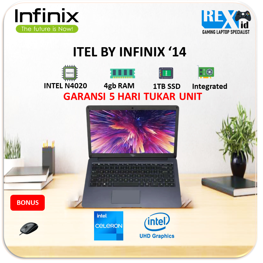 ITEL BY INFINIX (Celeron 4gb 1TB-HDD WIN10 14.0inch HDMI RJ45)