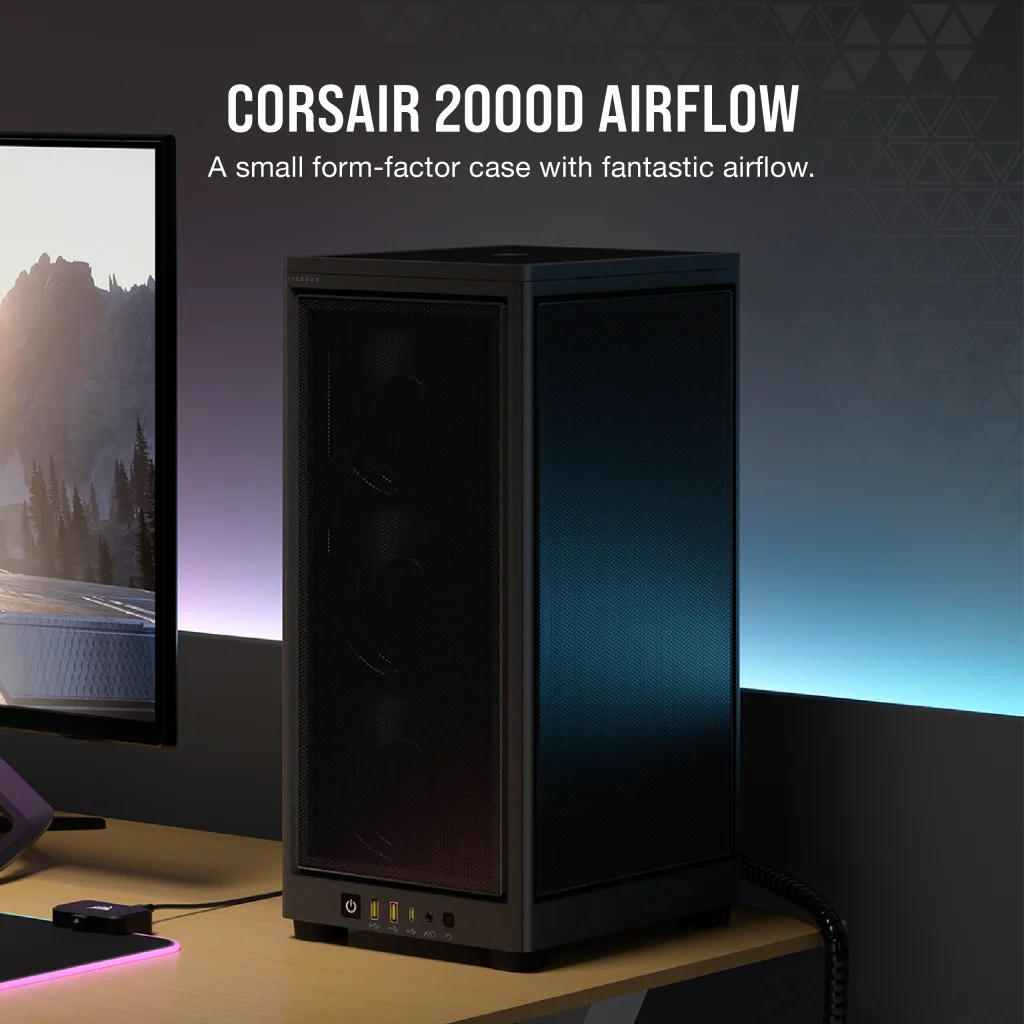 CORSAIR 2000D AIRFLOW BLACK SFX MINI ITX PC CASE CASING GAMING CHASSIS