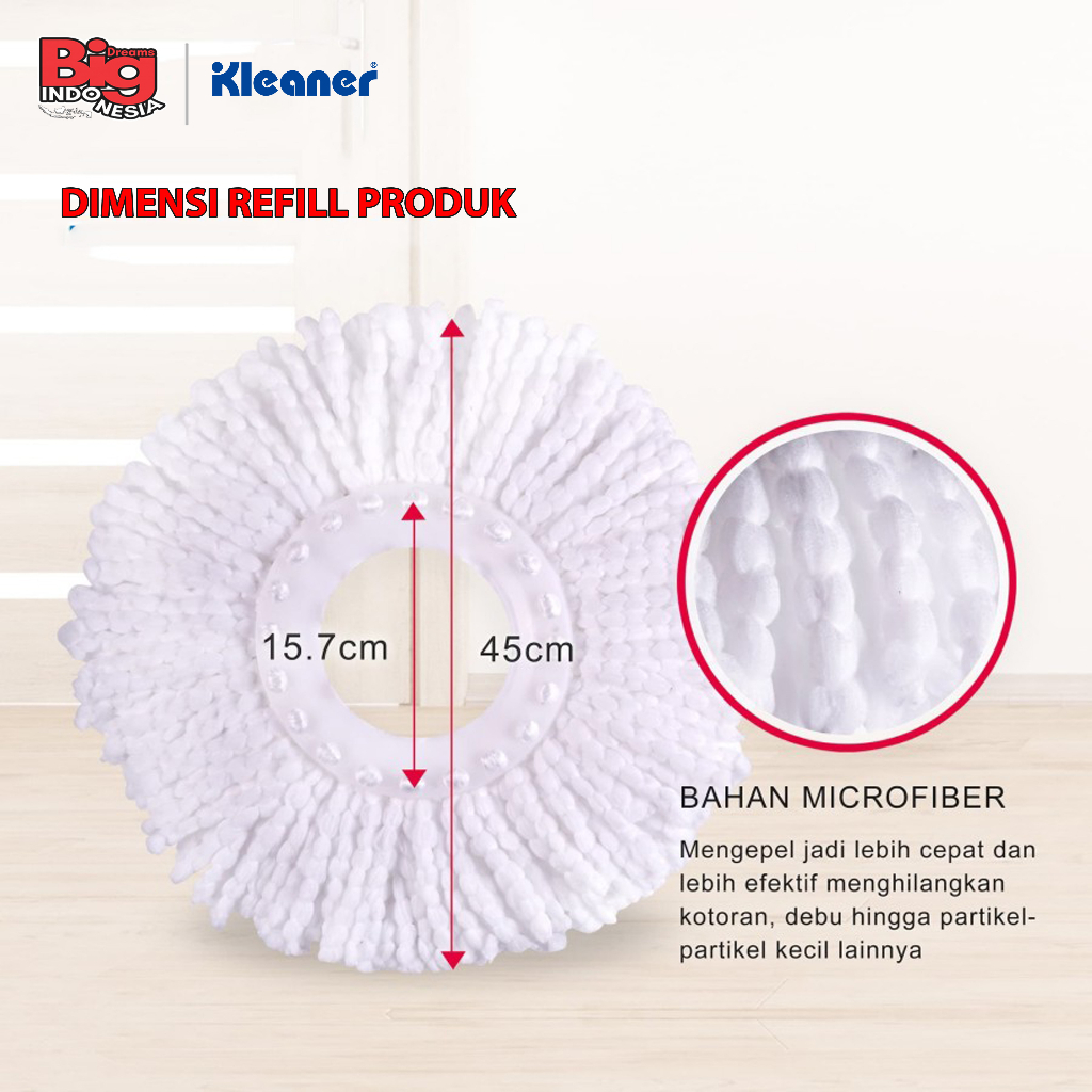 Refill Alat Pel Putar Tornado Mop Mikrofiber Spin Mop Pembersih Lantai Kleaner GSRT002