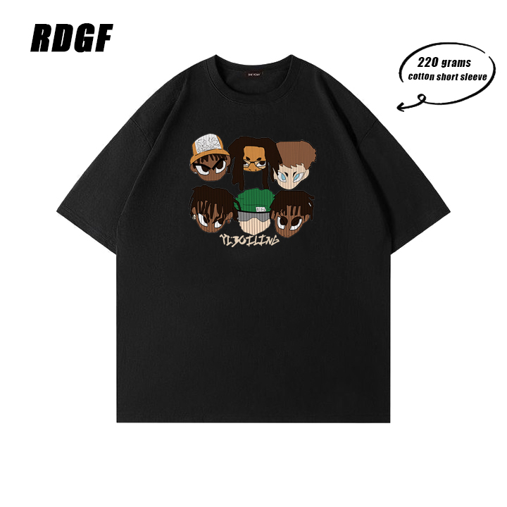 RDGF Kaos trendi pria jalanan Amerika Kaos Pria Keren Bergaya kaos hitam/A0830