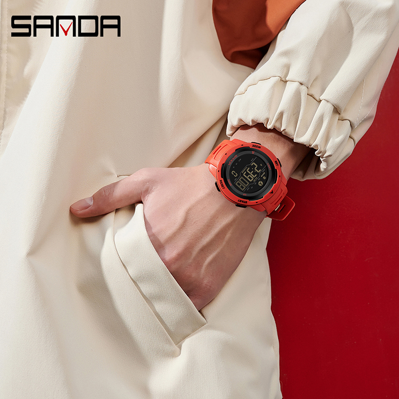 SANDA 2145 Jam Tangan Pria Digital Pedometer EL Backlight Sport Watch Shockproof Anti Air 5ATM WATCHKITE WKOS