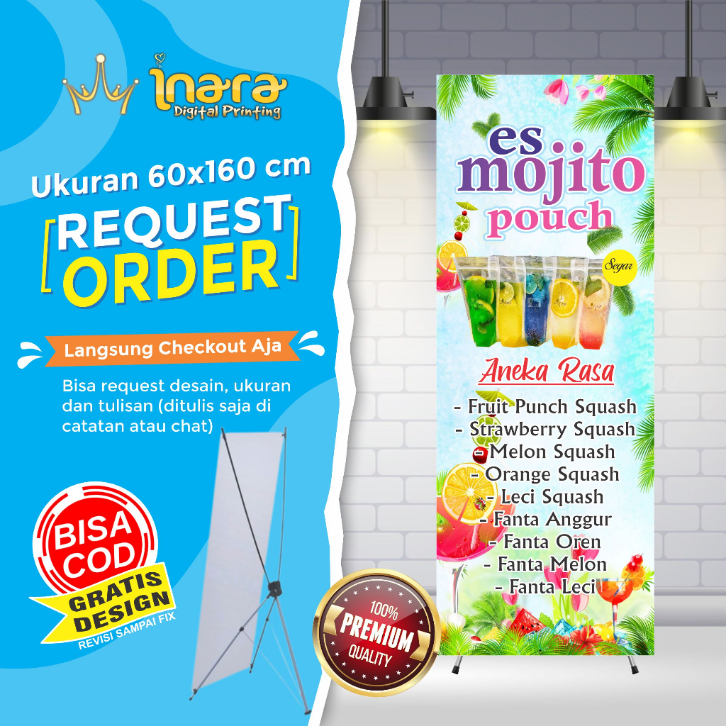 Spanduk Minuman Mojito, Banner Berdiri Minuman Mojito, Moctail