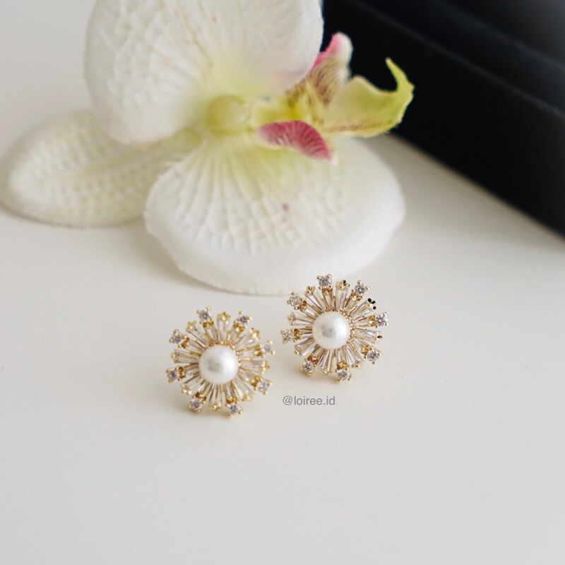 RILEY | Wedding Collection - Zirconia Pearl Stud Bridal Earrings - Anting Wanita