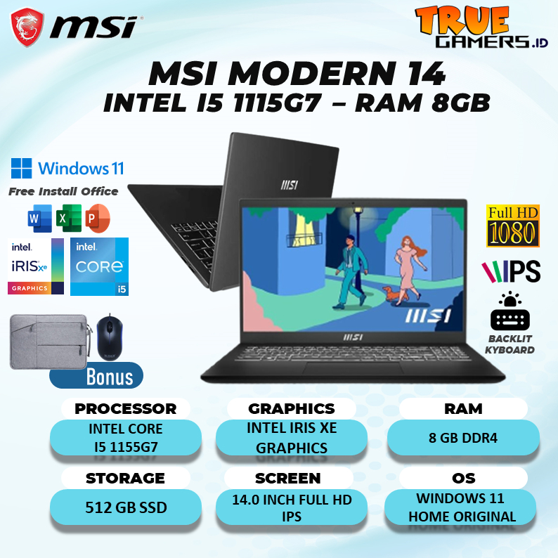 LAPTOP MSI MODERN 14 RYZEN 5 5625U 16GB 512SSD VEGA7 W11 14.0FHD IPS BLIT 2YR