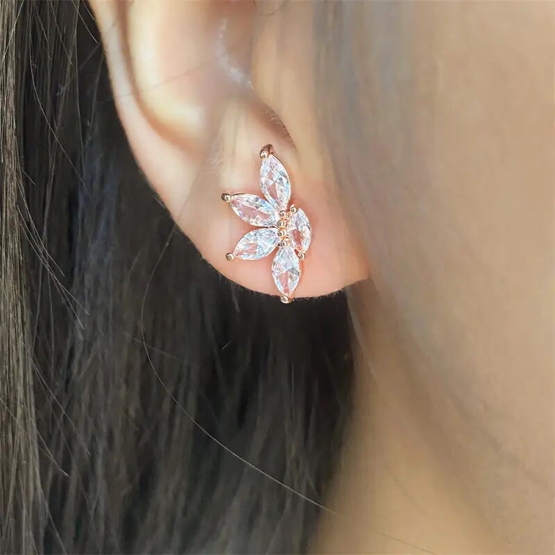 PIXIE | Wedding Collection - Zirconia Flower Stud Bridal Earrings - Anting Wanita