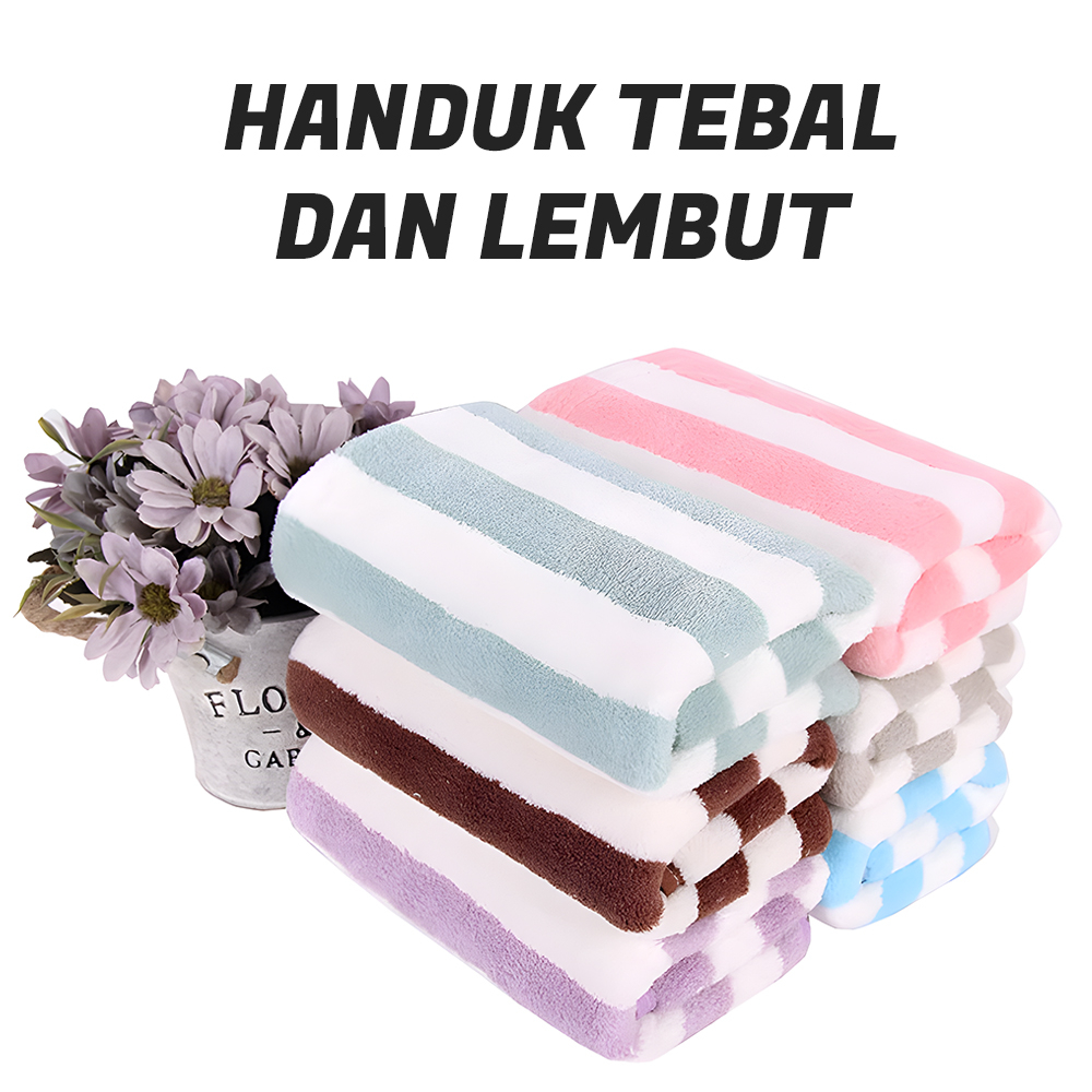 Handuk Mandi Dewasa Premium Cotton Towel Tebal Set 2in1 Motif Salur - DR88