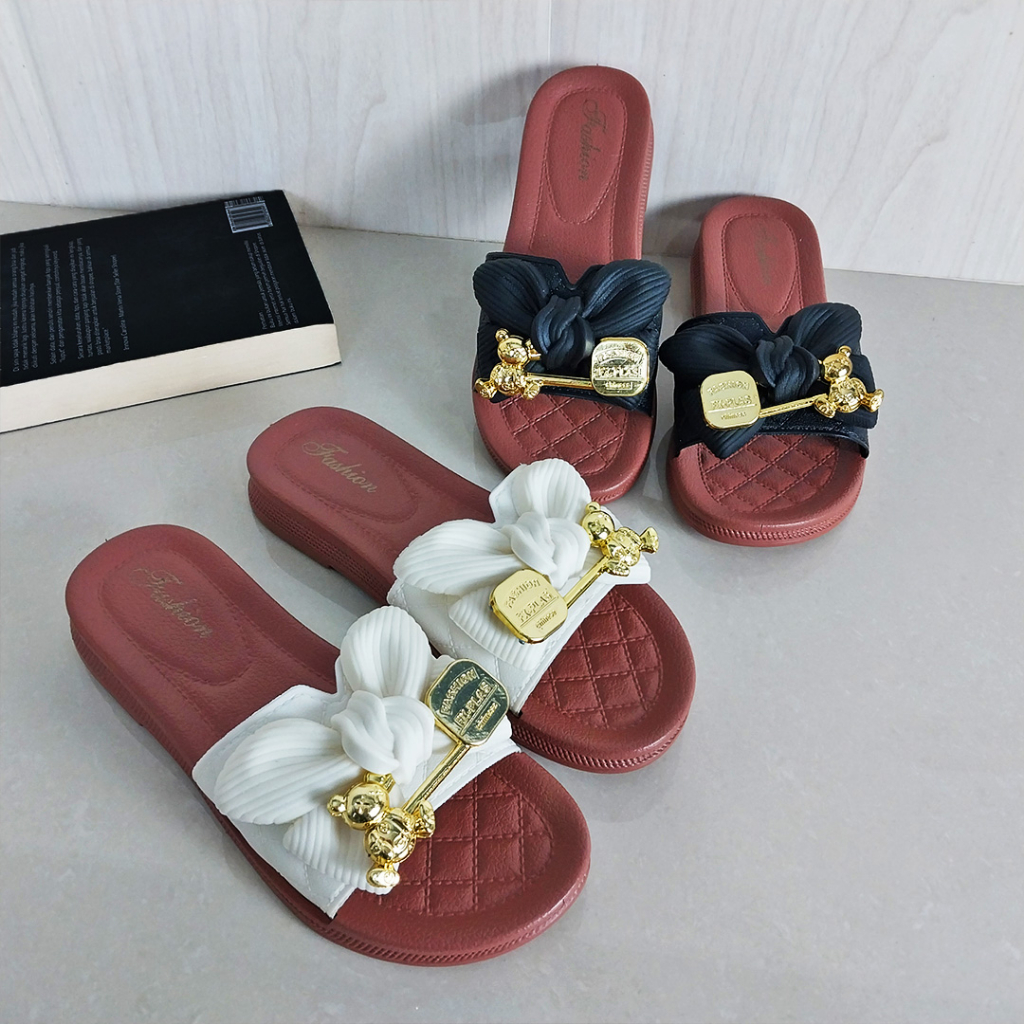 Sandal Slop Flat Wanita Sandal Slip On Motif Fashion Korea Style Sandal Selop Cewek Sandal Teplek PVC Azgalery SPT-55