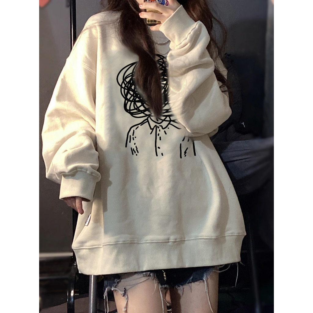 EUNII Sweater Lengan Panjang Cartoon Bad Character Printing Korean Style/Sweater Crop/Baju Wanita/Switer Wanita/Switer