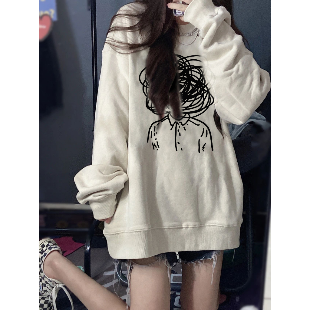 EUNII Sweater Lengan Panjang Cartoon Bad Character Printing Korean Style/Sweater Crop/Baju Wanita/Switer Wanita/Switer