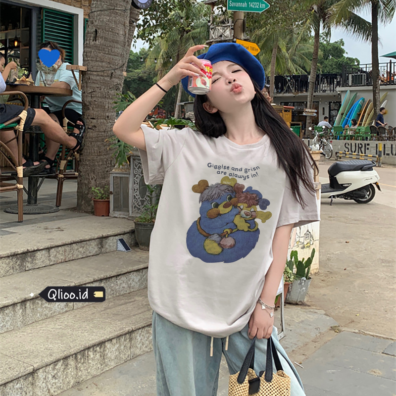 Print T-shirt Kaos Lengan Pendek Cartoon Doll Printing Oversize Atasan Wanita Korean Style
