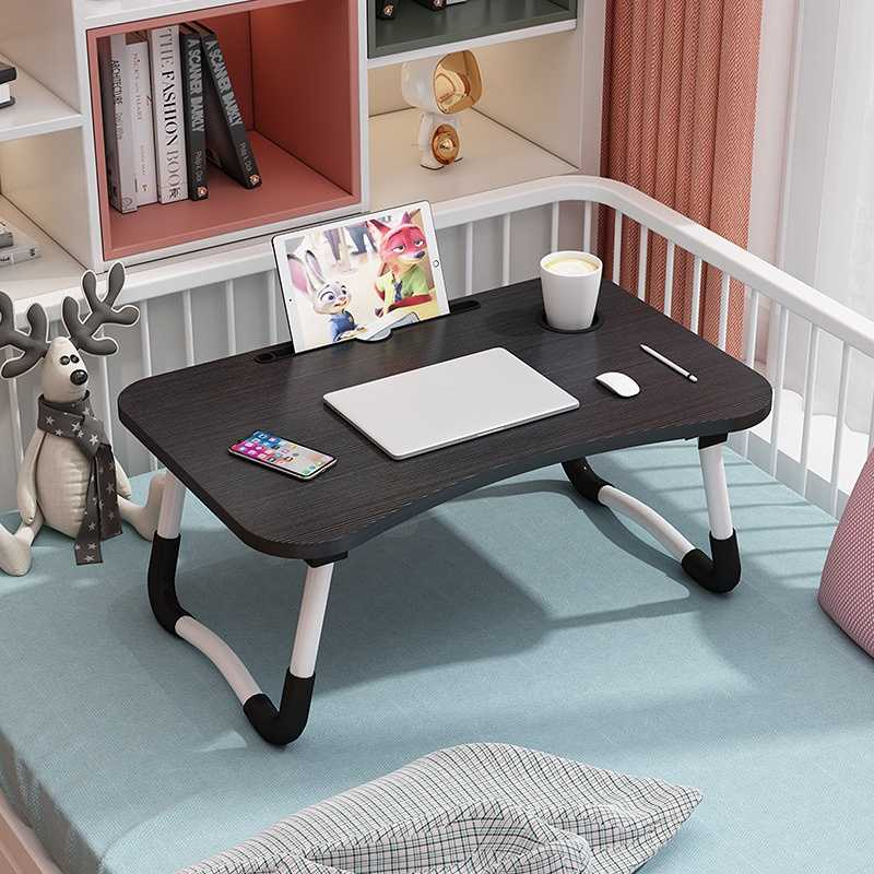 Meja Lipat Belajar Kerja Foldable Table 80x40cm with Cup Slot Desain Lipat Minimalis Dua Slot Multifungsi