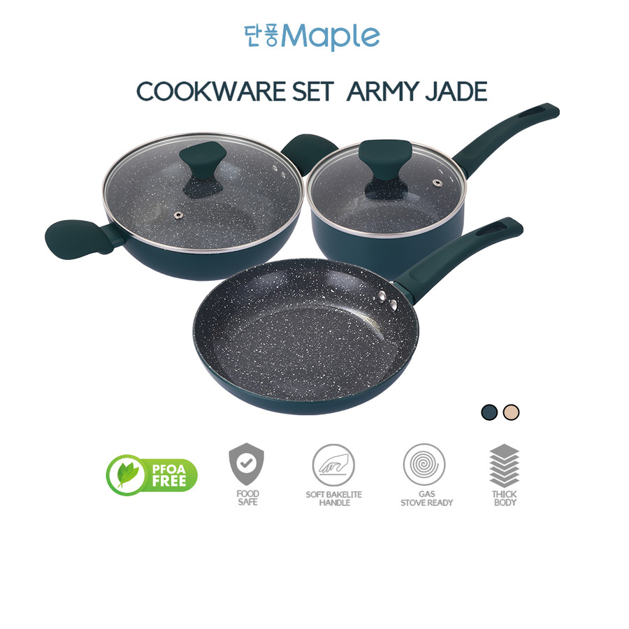 Panci Cookware Set 5in1 - Panci Anti Lengket 5in1 - Army Jade BERGARANSI RESMI