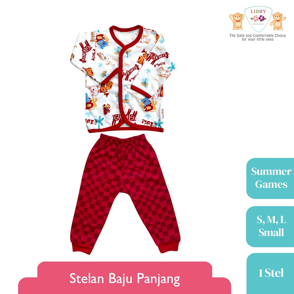 LIBBY Stelan Baju Panjang Kancing Depan Motif Summer Games (1 stel)