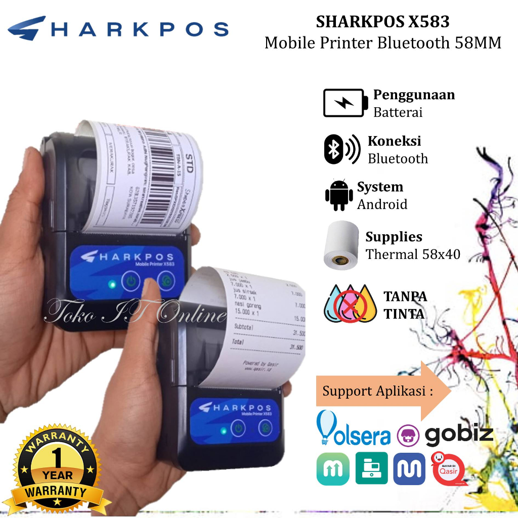 SHARKPOS X583 MINI MOBILE PRINTER BLUETOOTH 58MM PORTABLE MPT58 X 583 BLUETOOTH RPP02N PRINT STRUK THERMAL PEMBAYARAN LISTRIK PPOB MOKA PAWOON QASIR MAJOO