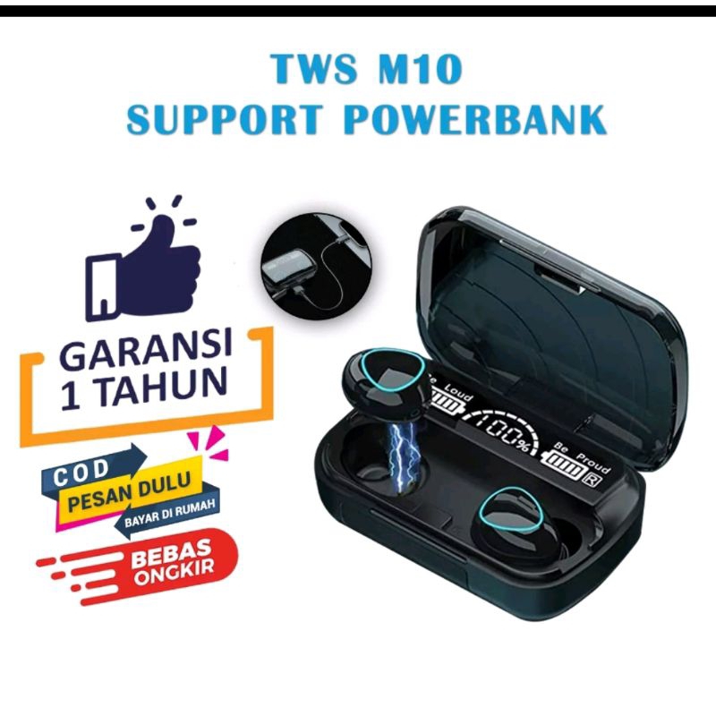 HEADSET ALL IN 1TWS M10 F9 A6S X9  3500MAH  WIRELESS PRO POWER BANK PORTABLE